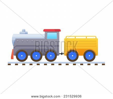 Modern Colorful Children S Cartoon Toys. Home Kid S Toys. A Beautiful Multicolored Train, Locomotive