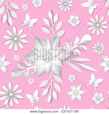 Vectorabstract Flower Seamless Pattern Element. Elegant Texture For Backgrounds. Paper Cut