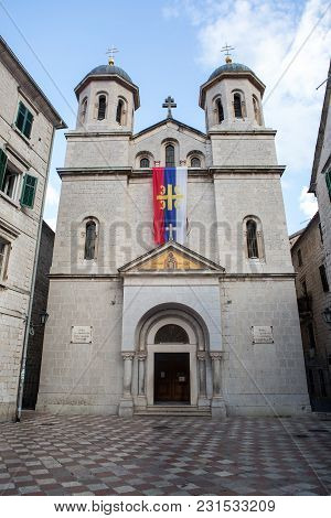 Kotor, Montenegro - September 26: Entrance To The Old Stone Saint Nicholas Church In The Port City I