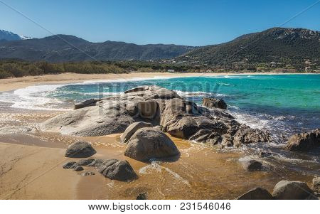 Rocks At Algajola Beach In Balagne Region Of Corsica