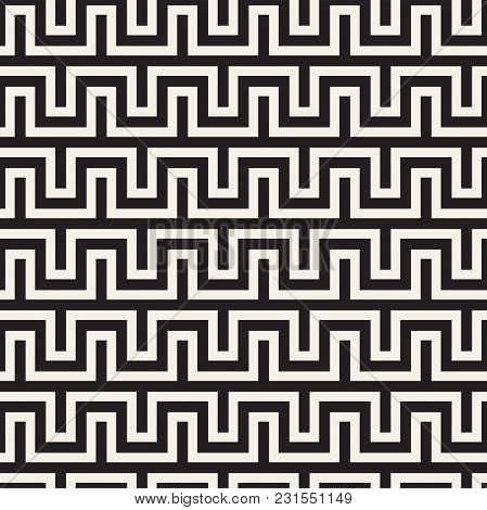 Stylish Lines Lattice. Ethnic Monochrome Texture. Abstract Geometric Background Design. Vector Seaml