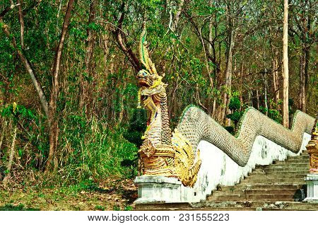 Naga Ladder Jomthong Temple In Phayao Province.