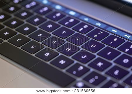 Bright Keyboard And Touch Screen Bar On Laptop