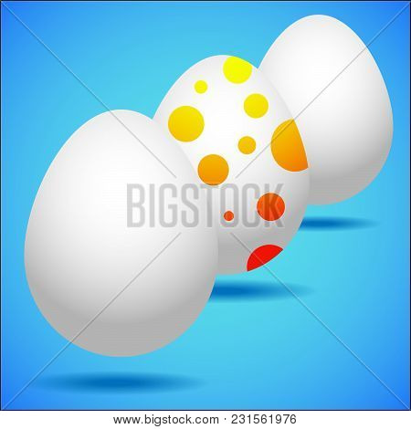 Non-standard Egg With Orange Spots Among Ordinary Eggs. Vector, Illustration