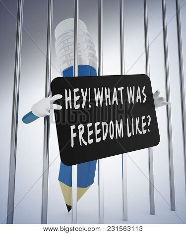 Journalist In The Jail Illustration 3d High Quality Rendering