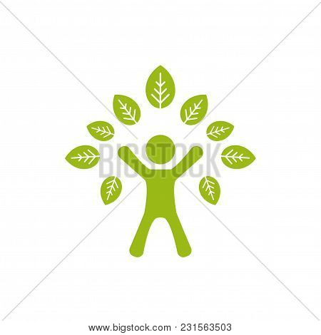 Green Man Silhouette With Leaves. Human Tree. Isolated On White. Flat Design. Vector Flat Illustrati