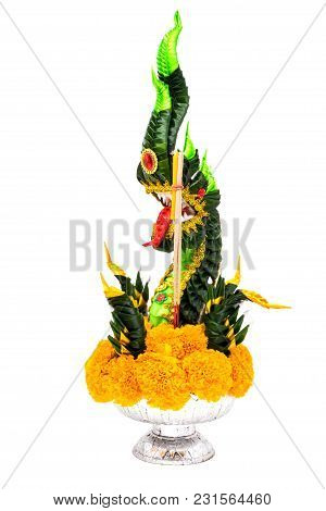 Buddhist Dragon Isolated, Figurine Handmade With Banana Leaf