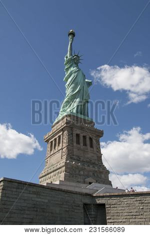 Statue Of Liberty, Left Center View Looking Up From Bottom Of Pedestal.