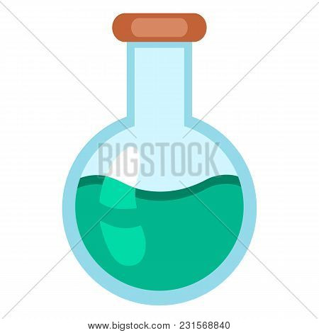 Vector Single Flat Icon - Round-bottom Flask .chemical Lab Glassware.