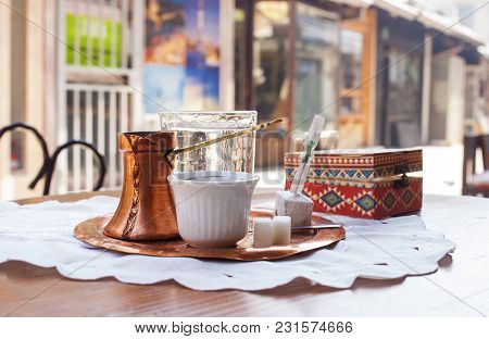 Traditional Bosnian Coffee Served With Traditional Delights In A Coffee House