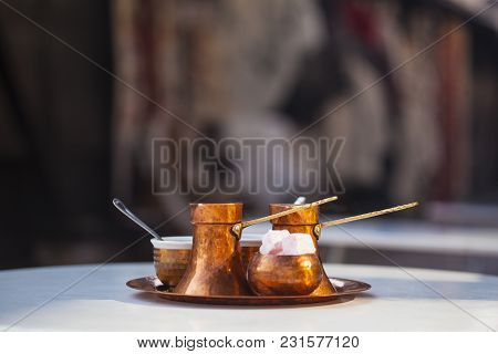 Traditional Bosnian Coffee Served With Traditional Delights In A Coffee House