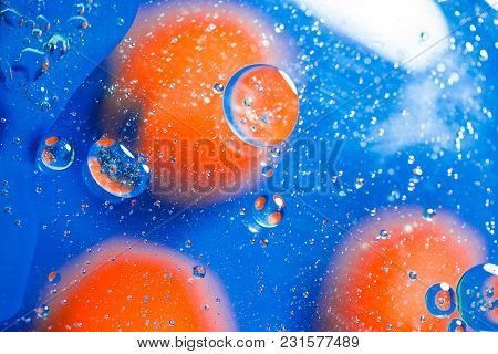 Abstract Fullcolor Background. Drops And Bubbles Of Liquid. The Concept Of The Microcosm. Toned.