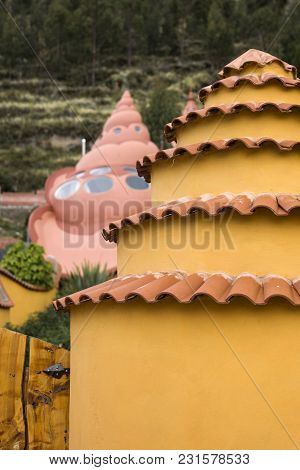 Copacabana, Bolivia - January 7, 2018: Detail Of Hostal Las Olas In Copacabana, Bolivia. This Unusua