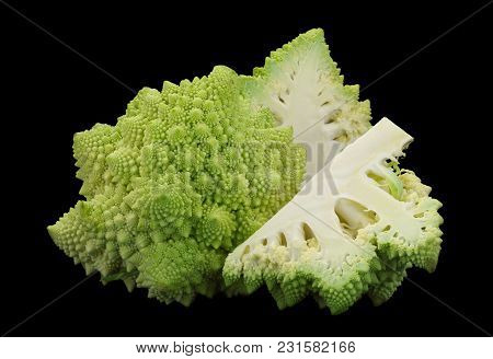 Romanesco Cabbage Closeup Isolsted On Black Background