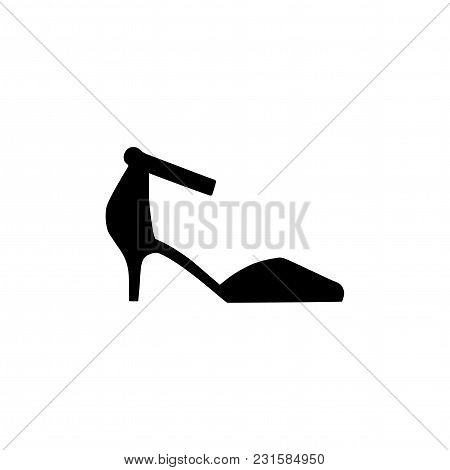 Female Shoe With High Heel. Elegant Black Court Shoe Isolated On While Background. Vector Illustrati