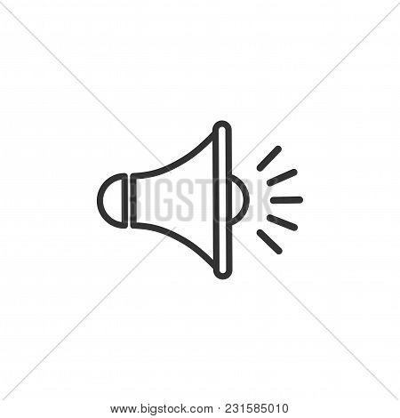 Black Outline Megaphone On White Background. Flat Simple Loudspeaker Icon. Simple Sound Vector Illus