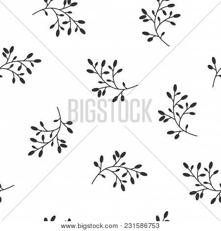 Floral Seamless Pattern Texture With Black Berries Sprigs. White Background. Vector Illustration Wit