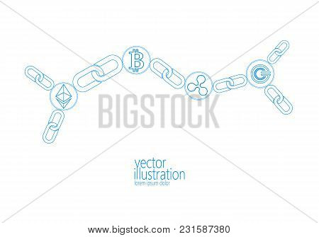 Ethereum Bitcoin Ripple Gcc Coin Digital Cryptocurrency Global Chain Connection. Big Data Informatio