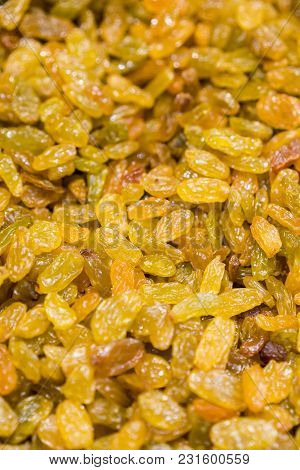 Background Of Raisins In Sale In The Shop Of Dried Fruit.