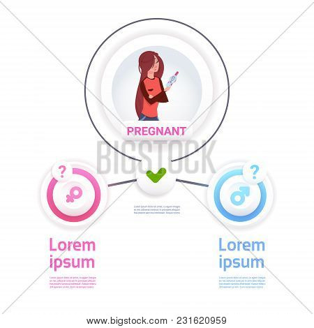 Woman Holding Positive Prenancy Test Male Or Female Sign Infographic Background Flat Vector Illustra