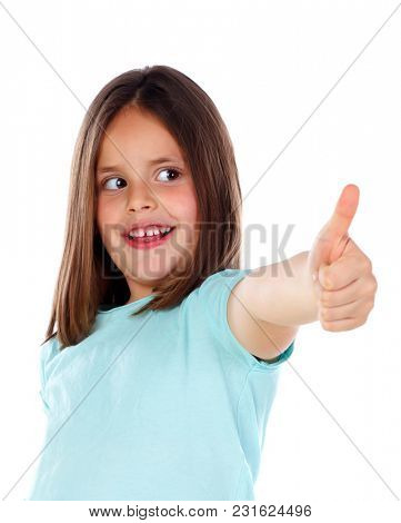 Friendly child saying Ok with her thumbs isolated on a white background