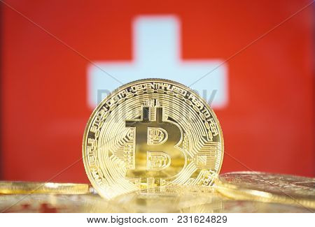 Bitcoin (new virtual money) and Switzerland Flag. Conceptual image for investors
