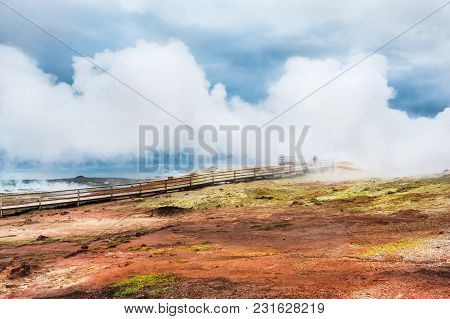 Geysers In Gunnuhver Geothermal Area, Reykjanes Peninsula, Iceland