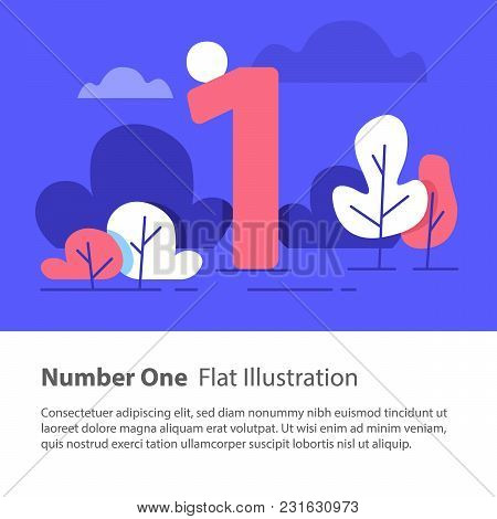 Number One, Top Chart Concept, Sequential Number, Night Sky, Park Trees, Vector Flat Design, Minimal