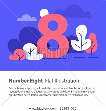 Number Eight, Top Chart Concept, Sequential Number, Night Sky, Park Trees, Vector Flat Design, Minim