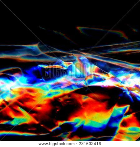 Abstract Rainbow Colorful Neon Holographic Painting Art Bright Light Lines And Multi-colored Spots