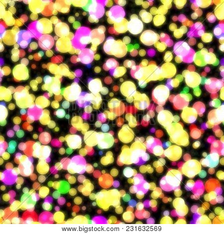 Seamless Glow Bokeh Spray Background. Abstract Colorful Square Pattern With Glitter Particles With D