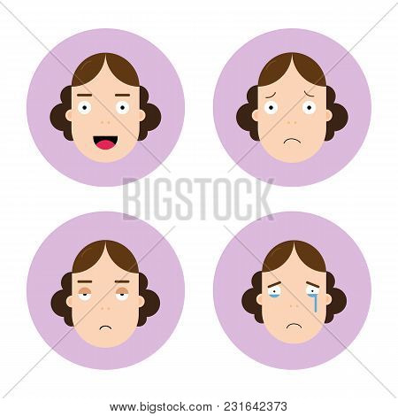 Set Of Emotions, Girl With Brown Hair.