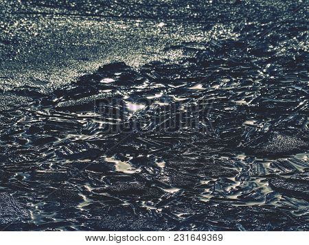 Climate Change. Detail Of Glacier Melting  In Bay. Spring Landscape With Melting Of Ice Floe.