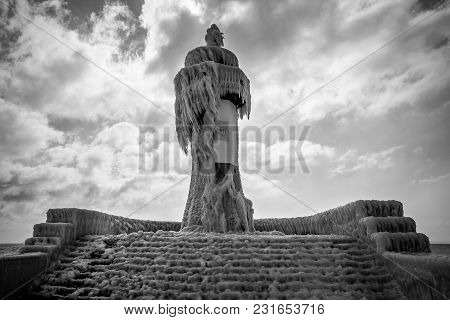 Lighthouse In Winter Time In Sassnitz, Germany.