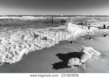 Winter On Shore Of The Baltic Sea In Kuehlungsborn, Germany.