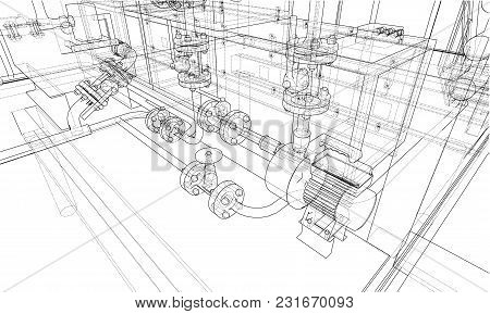 Sketch Industrial Equipment. Eps 10 Vector Format. Vector Rendering Of 3d