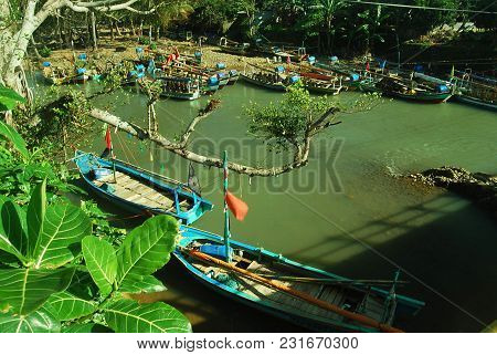 Traditional Wooden Boats At One Of River At Anyer, West Of Java, Indonesia