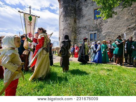 Chynadiyovo, Ukraine - May 27, 2017: Medieval Culture Festival Silver Tatosh. Location St. Miklos Ca