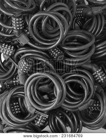 Lots Of Black Padlocks With The Combination To Avoid Bicycle Theft