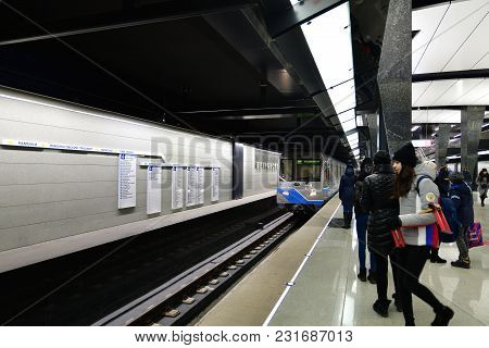 Moscow, Russia - March 17. 2018. Interior Of Metro Station Petrovsky Park