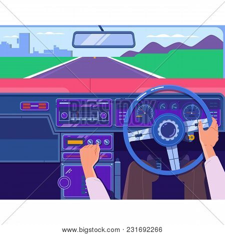 Triving A Car On The Highway.transportation And Vehicle Concept