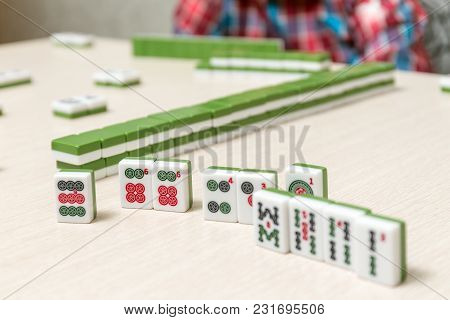 Tiles For Playing Mahjong On The Table