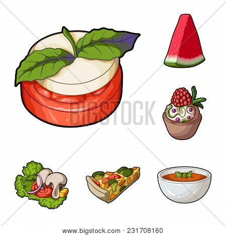 Vegetarian Dish Cartoon Icons In Set Collection For Design.vegetable And Milk Food Vector Symbol Sto
