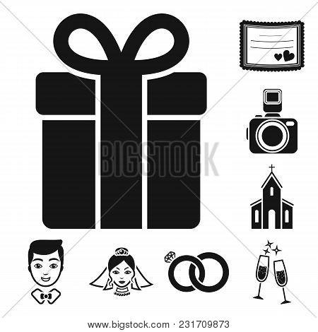 Wedding And Attributes Black Icons In Set Collection For Design.newlyweds And Accessories Vector Sym