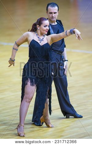 Minsk-belarus, March 11,2018: Seleznev Andrey  And Inna Selezneva Perform Senior Latin-american Prog