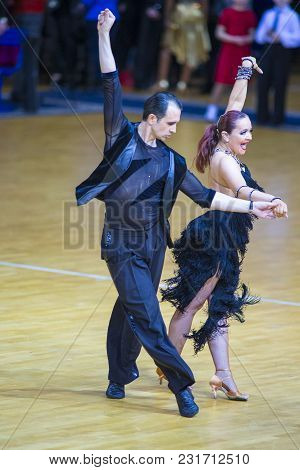 Minsk-belarus, March 11,2018: Seleznev Andrey  And Inna Selezneva Perform Senior Latin-american Prog