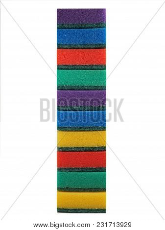 Colored Sponges For Cleaning Isolated On White Background. Sponges For Housework.