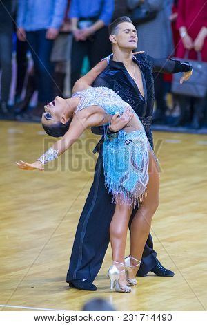 Minsk-belarus, March 11, 2018: Dance Couple Of Artem Poznyakov And Tatiana Potapova Performs Adult L