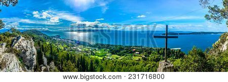 Aerial Panorama Of Dalmatia Region In Southern Croatia, Split Cityscape View.