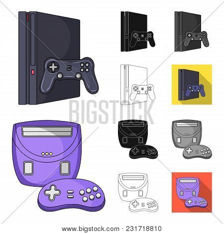 Game Console And Virtual Reality Cartoon, Black, Flat, Monochrome, Outline Icons In Set Collection F